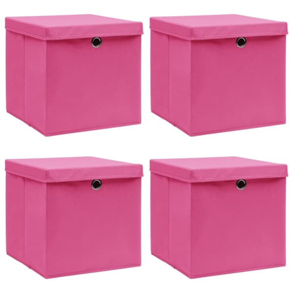 opbevaringskasser med låg 4 stk. 32x32x32 stof pink