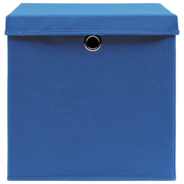 Förvaringslådor med lock 10 st blå 32x32x32 cm tyg