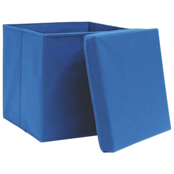 Förvaringslådor med lock 10 st blå 32x32x32 cm tyg