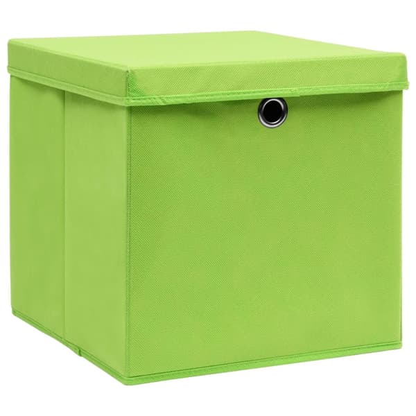 opbevaringskasser med låg 10 stk. 32x32x32 stof grøn