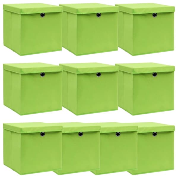 opbevaringskasser med låg 10 stk. 32x32x32 stof grøn