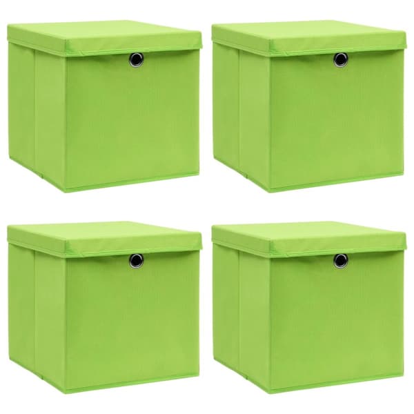 opbevaringskasser med låg 4 stk. 32x32x32 stof grøn