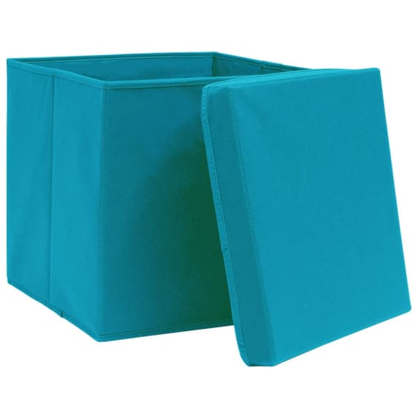 opbevaringskasser med låg 4 stk. 32x32x32 stof babyblå