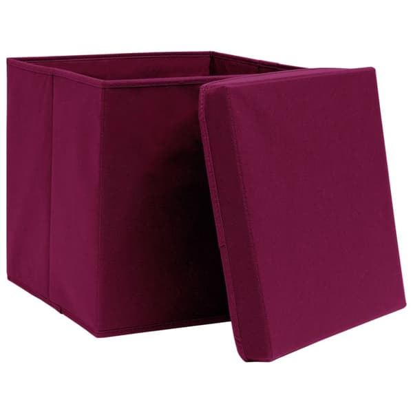 Förvaringslådor med lock 10 st mörkröd 32x32x32 cm tyg