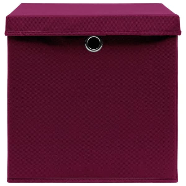 Förvaringslådor med lock 10 st mörkröd 32x32x32 cm tyg