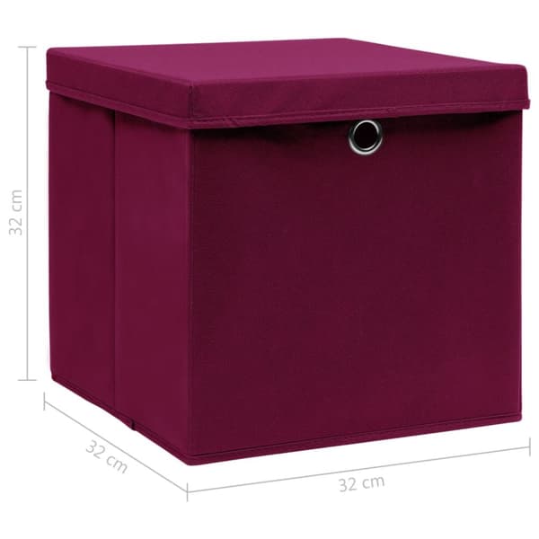 Förvaringslådor med lock 10 st mörkröd 32x32x32 cm tyg