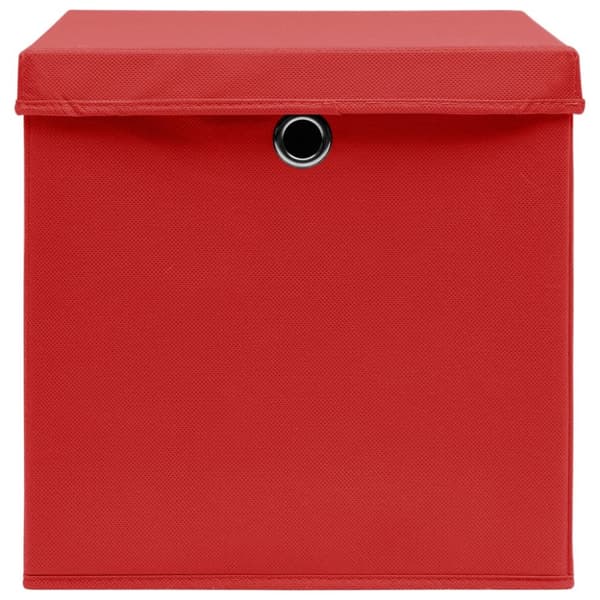 Förvaringslådor med lock 4 st röd 32x32x32 cm tyg
