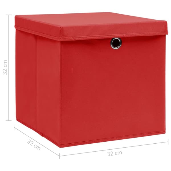 Förvaringslådor med lock 4 st röd 32x32x32 cm tyg