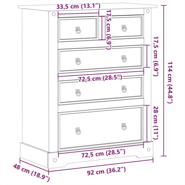 vidaXL kommode Corona 92x48x114 cm massivt fyrretræ