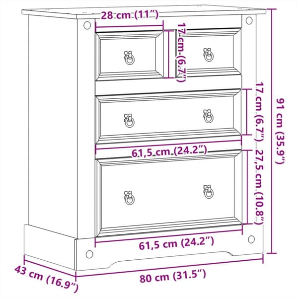 vidaXL kommode Corona 80x43x91 cm massivt fyrretræ