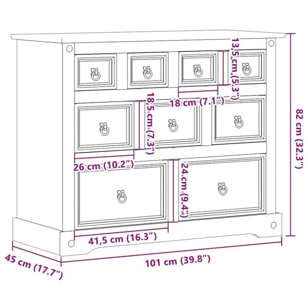 vidaXL kommode Corona 101x45x82 cm massivt fyrretræ