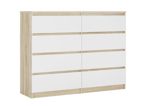 Sonoma 8-laatikkoinen lipasto tammi / valkoinen, L: 120 cm, K: 79 cm, S: 39 cm, Säilytysyksikkö