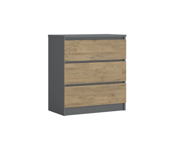 Lipasto, jossa 3 laatikkoa ANTRASIITTI / LANCELOT OAK, P: 70 cm K: 79 cm S: 39 cm