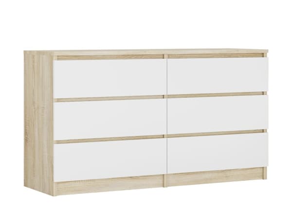 Sonoma 6-skuffers kommode Eg / Hvid, L: 140 cm, H: 79 cm, D: 39 cm, Opbevaringsenhed