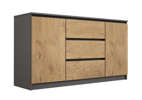 Kommode med 3 skuffer og 2 låger Antrazit / Lancelot Eg, L: 140 cm, H: 101 cm, D: 39 cm, Opbevaringsenhed