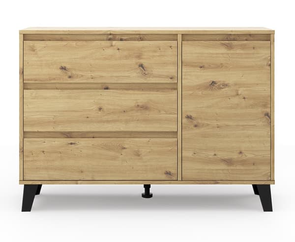 Kommode, skænk med 1 låge og 3 skuffer i Artisan eg (B: 110cm x H: 78,5cm x D: 39cm)