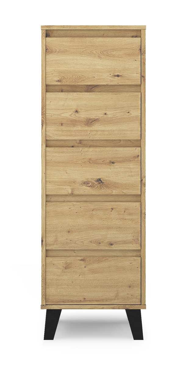 Lipasto, lipasto, 5 laatikkoa, Artisan-tammi (B: 40cm x K: 120,5cm x S: 39cm).