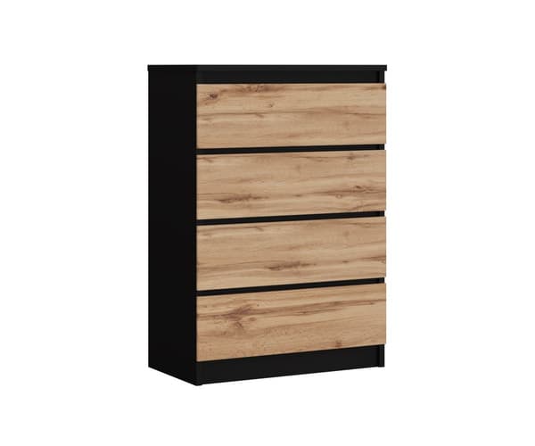 Lipasto 4 laatikolla Musta / Wotan Oak, L: 70 cm K: 101 cm S: 39 cm