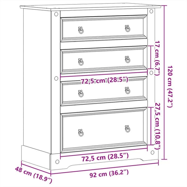 vidaXL kommode Corona 92x48x120 cm massivt fyrretræ -  Opbevaringskister