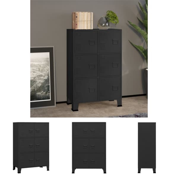 The Living Store industrielt opbevaringsskab 75x40x115 cm metal sort -  Opbevaringskister