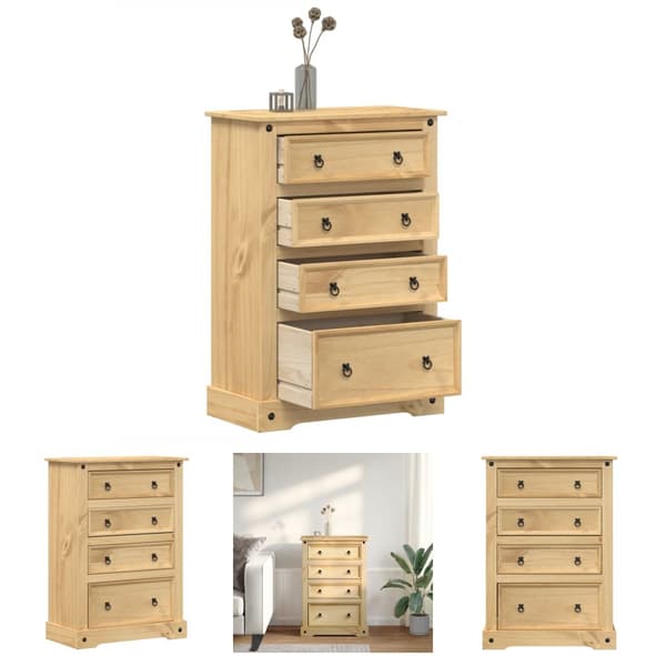The Living Store kommode Corona 80x43x114 cm massivt fyrretræ - Opbevaringskister