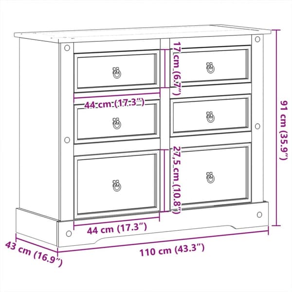 The Living Store kommode Corona 110x43x91 cm massivt fyrretræ - Opbevaringskister