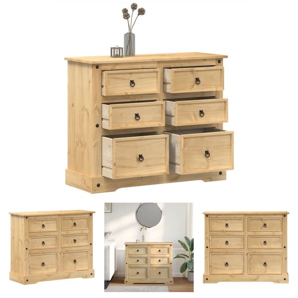 The Living Store kommode Corona 110x43x91 cm massivt fyrretræ - Opbevaringskister