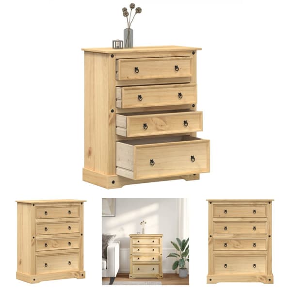 The Living Store kommode Corona 92x48x120 cm massivt fyrretræ -  Opbevaringskister