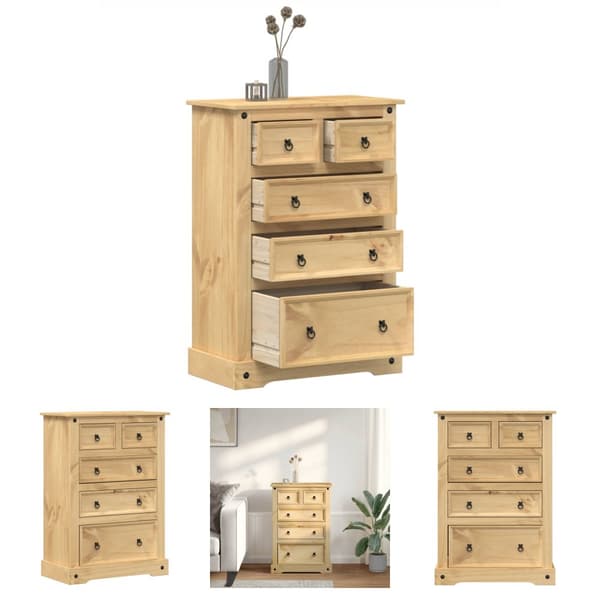 The Living Store kommode Corona 80x43x114 cm massivt fyrretræ - Opbevaringskister