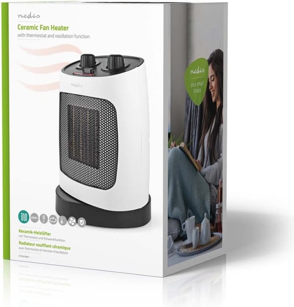 Keraaminen PTC-puhallinlämmitin| 1000 2000 W| 2 lämpötilaa Säädettävä termostaatti| (HTFA19WT)