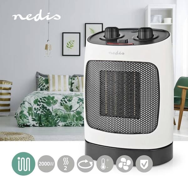 Keraaminen PTC-puhallinlämmitin| 1000 2000 W| 2 lämpötilaa Säädettävä termostaatti| (HTFA19WT)