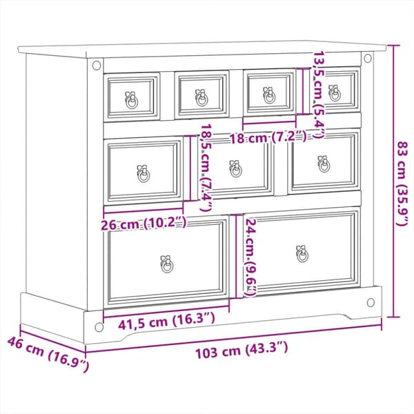 kommode Corona 103x46x83 cm massivt fyrretræ
