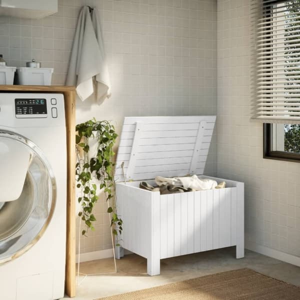vidaXL opbevaringsboks med låg RANA 80x49x54 cm massivt fyrretræ hvid