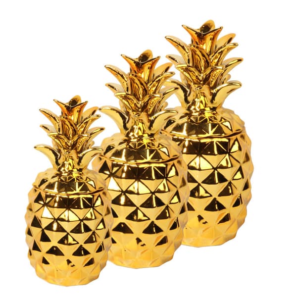 Keramisk lille ananas æske i guld farve