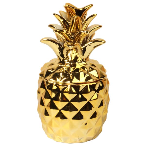 Keramisk lille ananas æske i guld farve