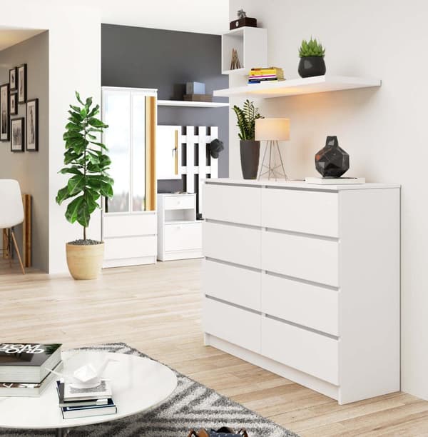 KOMMODE K 120 cm 8 SKUFFE HVID