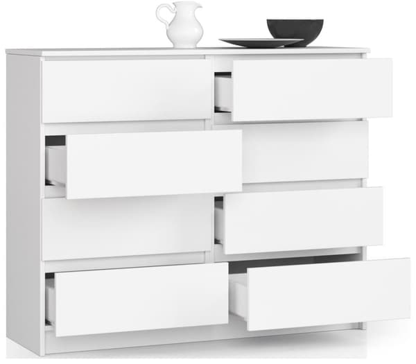 KOMMODE K 120 cm 8 SKUFFE HVID