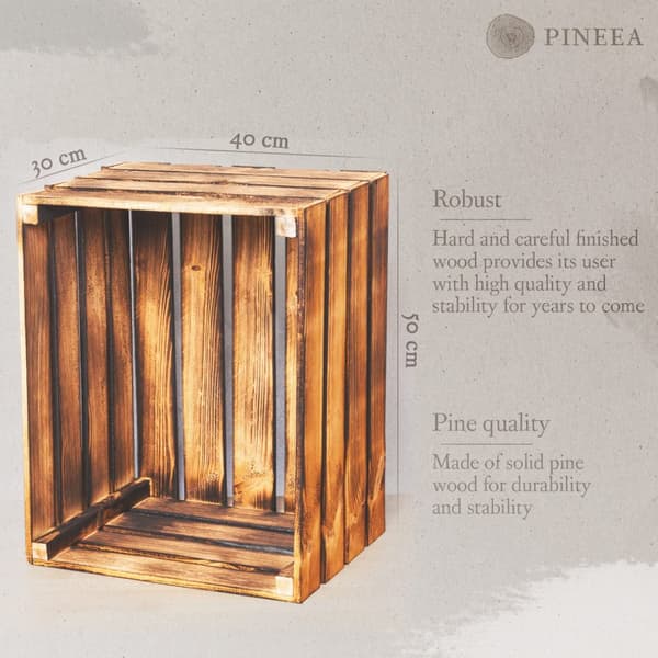 PINEEA vintage puulaatikko 50x40x30cm - puinen laatikko sisustukseen, terassille ja puutarhaan - 3 kpl