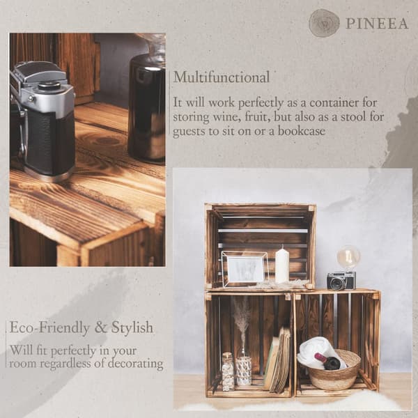 PINEEA vintage puulaatikko 50x40x30cm - puinen laatikko sisustukseen, terassille ja puutarhaan - 3 kpl