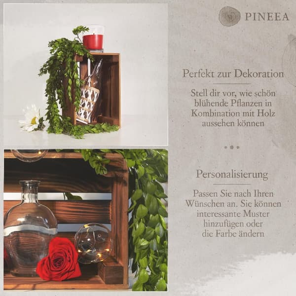 PINEEA vintage flamed puulaatikko 30x20x15cm - puulaatikko sisustukseen, terassille ja puutarhaan - 1 kpl