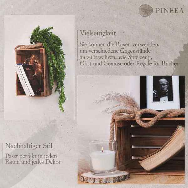 PINEEA vintage flamed puulaatikko 30x20x15cm - puulaatikko sisustukseen, terassille ja puutarhaan - 1 kpl