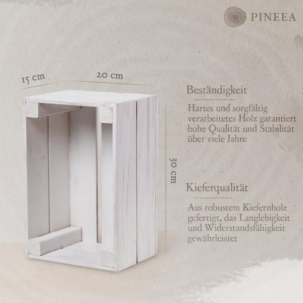 PINEEA vintage puulaatikko valkoinen 30x20x15cm - puulaatikko sisustukseen, terassille ja puutarhaan - 1 kpl