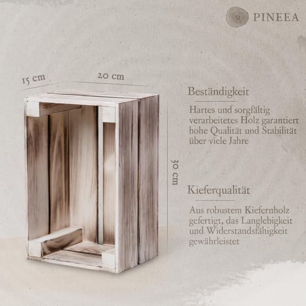 PINEEA vintage hvid og tan trækasse 30x20x15cm - trækasse til interiør, terrasse og havedekoration - 1 stk.