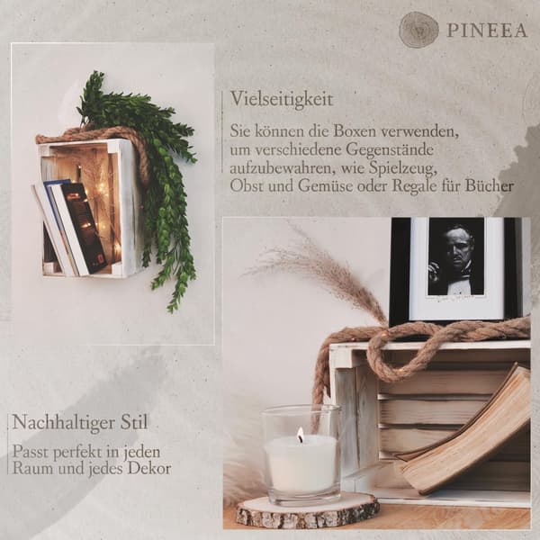 PINEEA vintage hvid og tan trækasse 30x20x15cm - trækasse til interiør, terrasse og havedekoration - 1 stk.