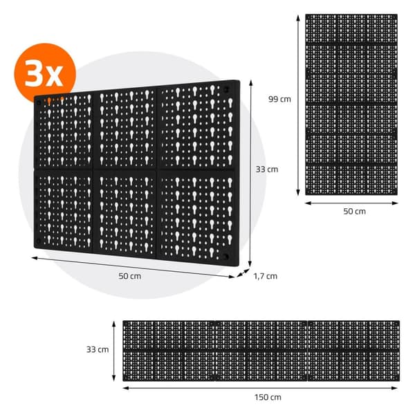 Værktøjsvæg 150x33 cm 46 stk. blå med 3 plastplader Værktøjsholder Vægplader Perforeret væg