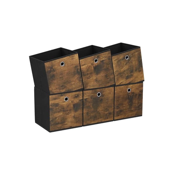 Opbevaringsbokse, Foldbare bokse, Stofbokse, 6 stk sæt, SONGMICS, 30 x 30 x 30 cm, Vintage brun-sort.