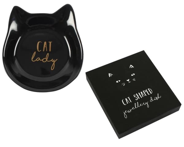 Keramisk Cat Lady tallrik för smycken med förpackning