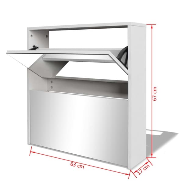 vidaXL Skoskap 2 høyder speil hvit 63x17x67 cm