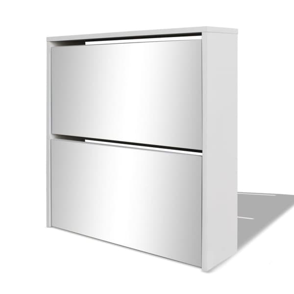 vidaXL Skoskap 2 høyder speil hvit 63x17x67 cm