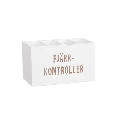 Trälåda med text "Fjärrkontroller"